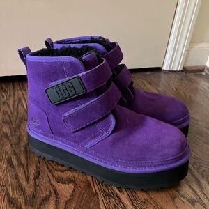 UGG 5 Purple Neumel Platform Suede Wool lined Velcro Tie Closure